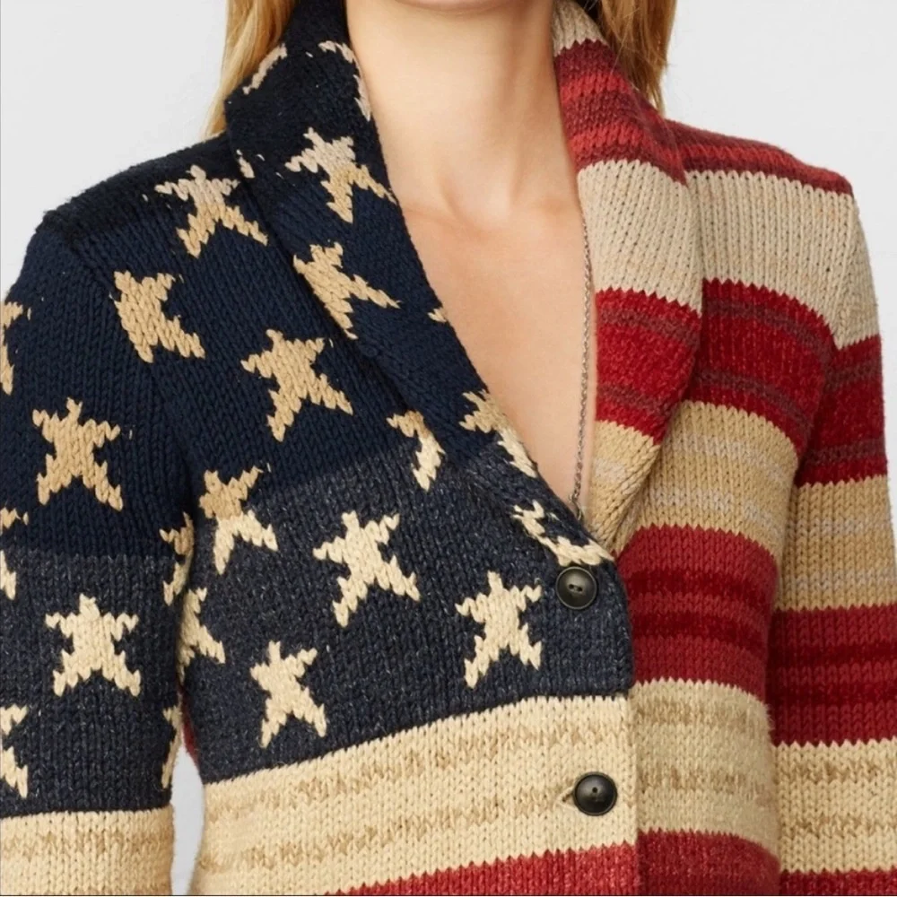 Women’s Polo Ralph Lauren American Flag Chunky Knit Cardigan Sweater Size SP - Picture 14 of 14